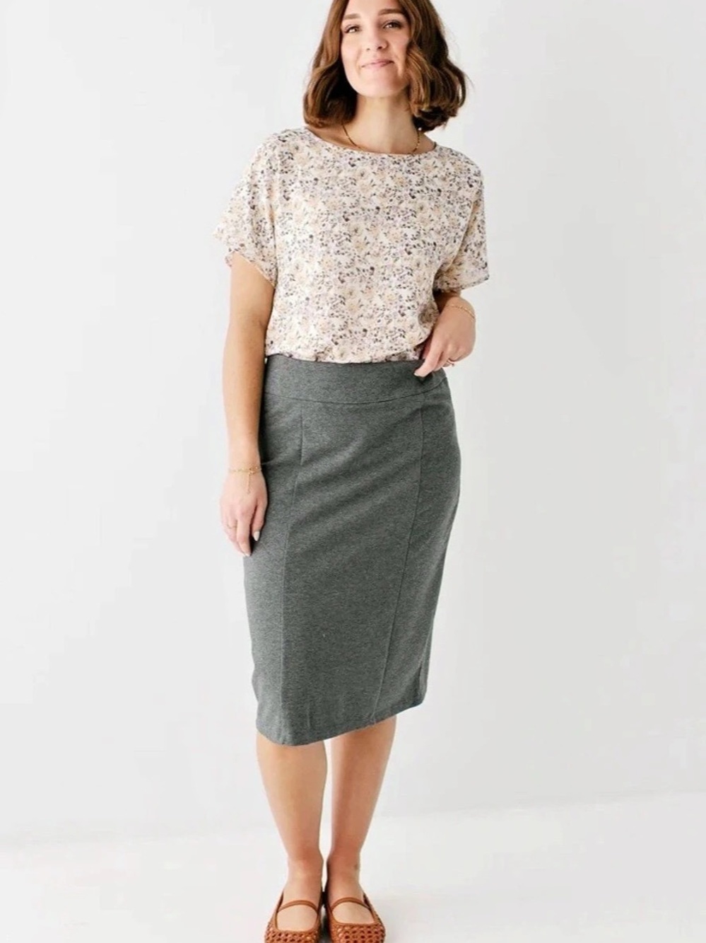 The Main Street Exchange Midi Pencil Skirt Gray NWT